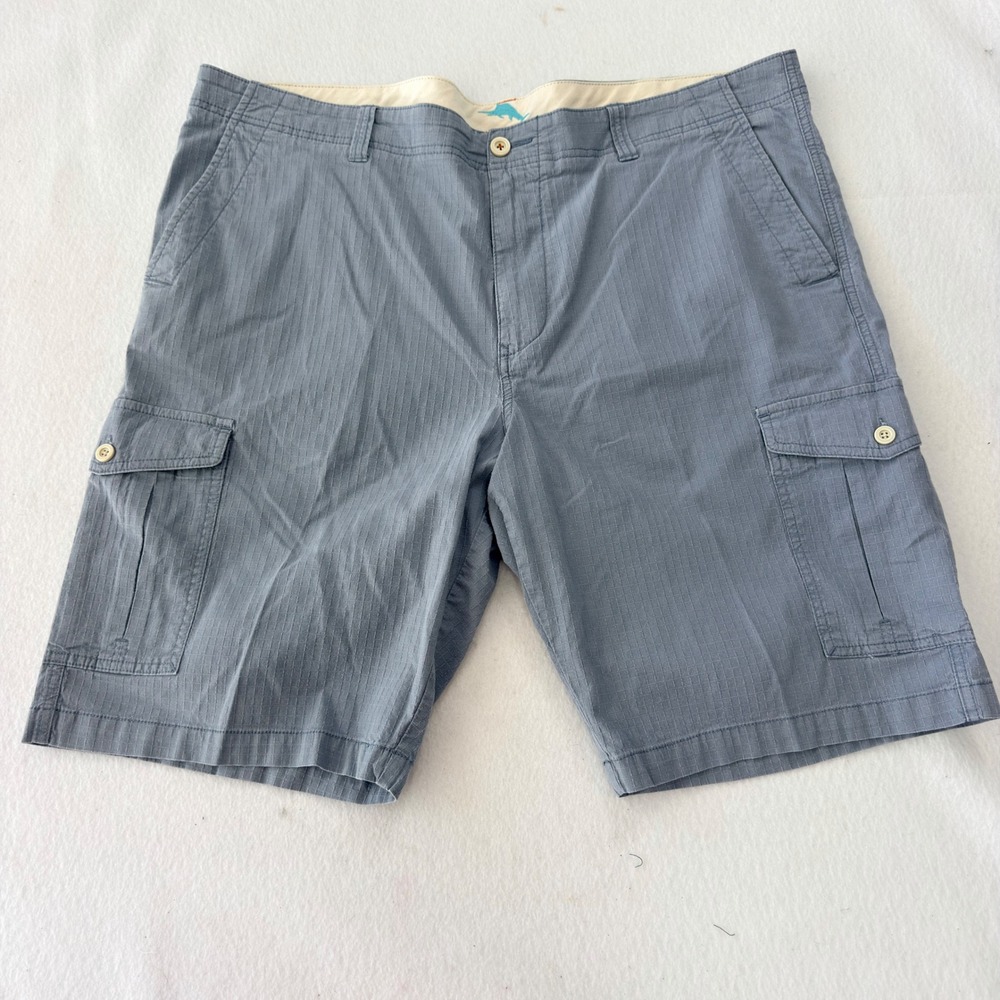 Tommy Bahama Mens Blue Grey Ripstop Cargo Shorts Size 42 Stretch Tencel Blend